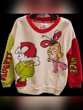 The Grinch Kids' 'Naughty or Nice' Holiday Sweatshirt - Cream & Red